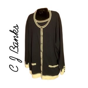 C J Bank Navy with White Trim Sweater Set 3X